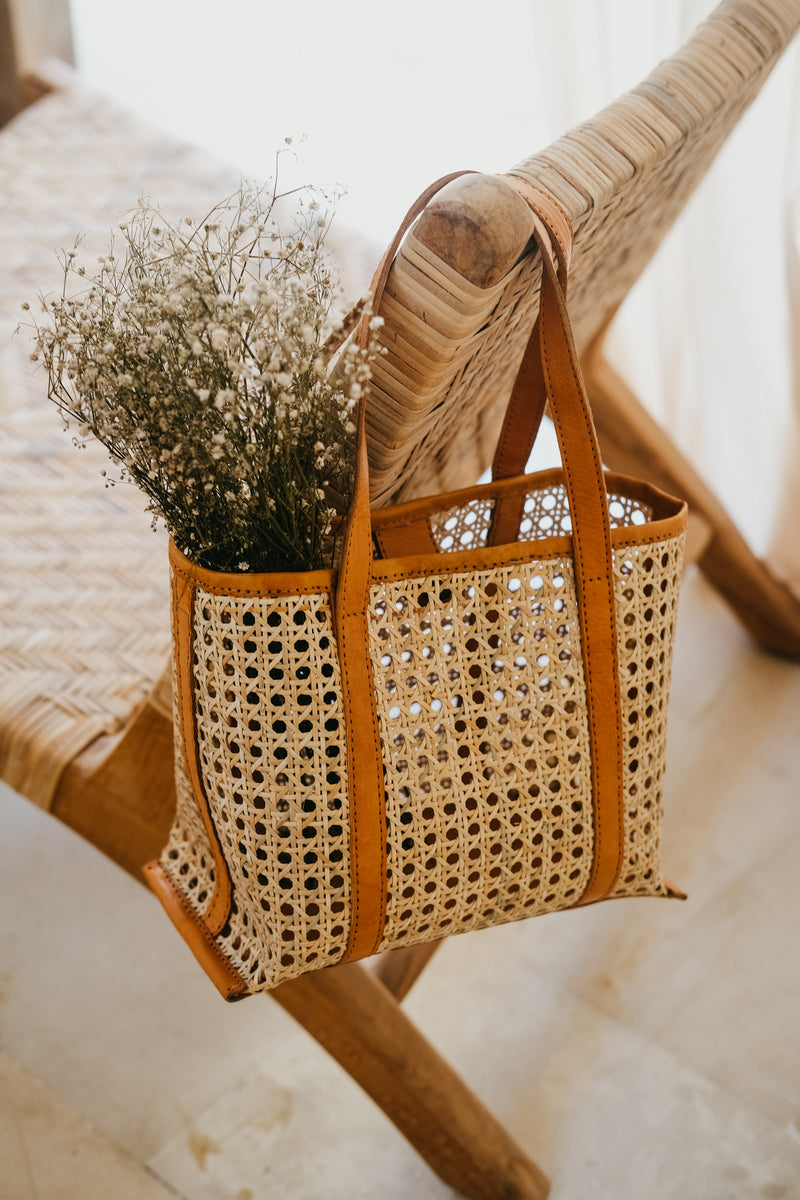 Mia Woven Rattan & outlet Leather Tote