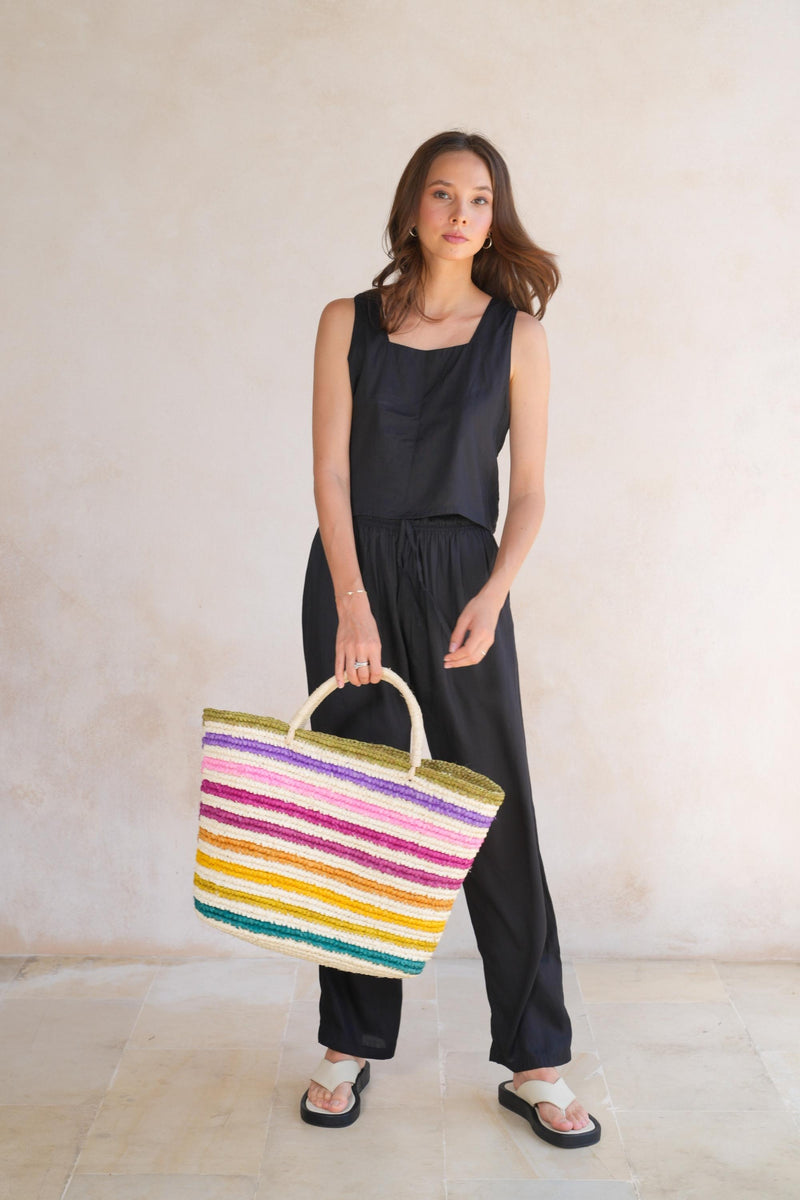 Raffia handbag - Multicolor/Black