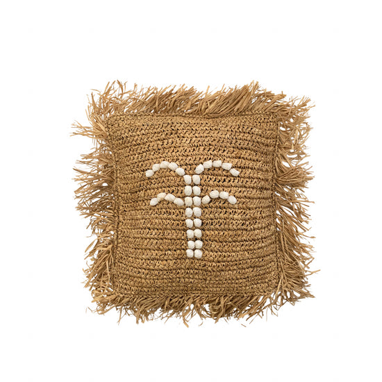 Raffia and Shells Pillow Cover - Clam Shell / Palm Tree / Rainbow