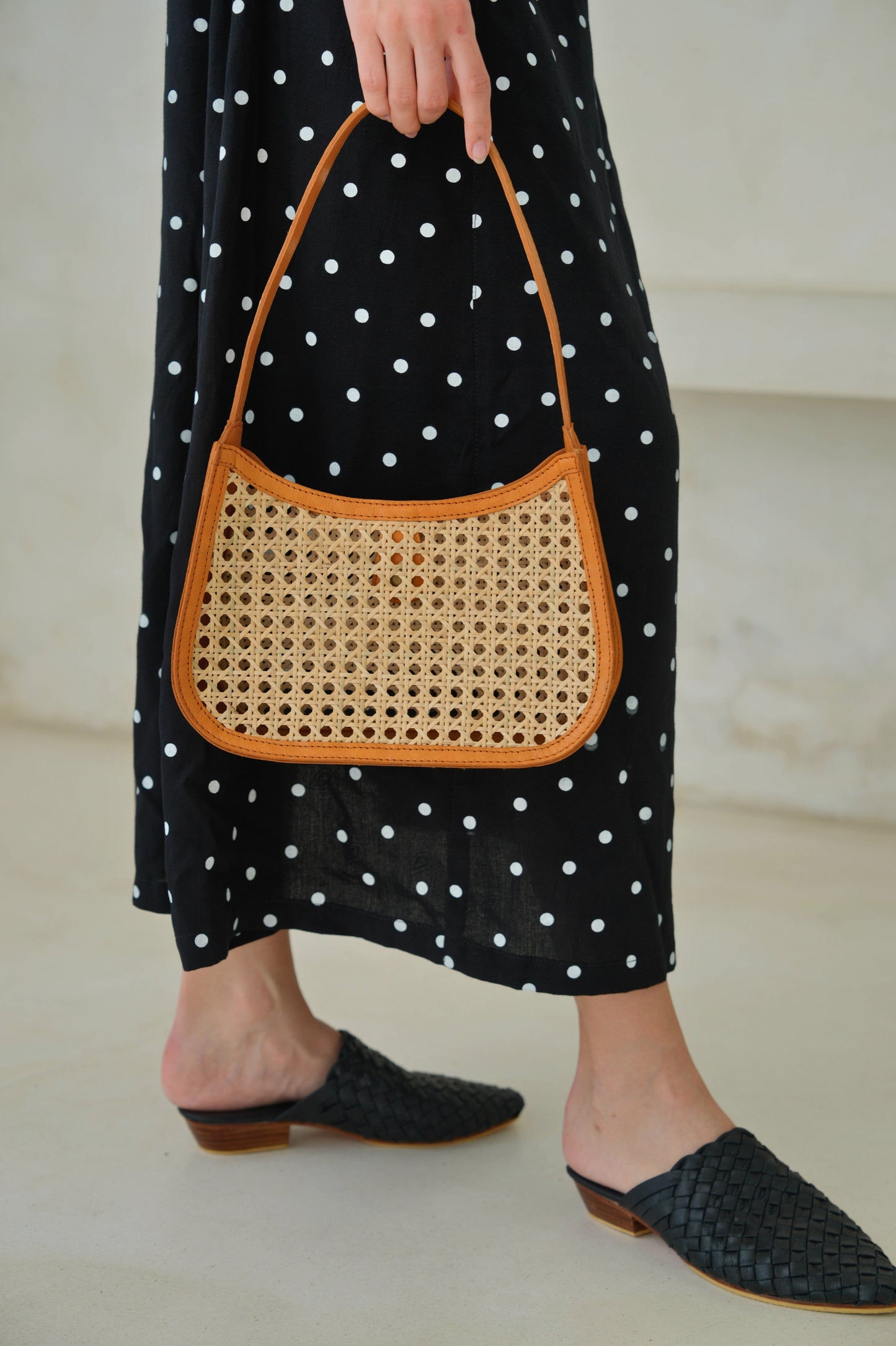 Mini Polka Dot Print Handbag Womens Scarf Decor Crossbody Bag