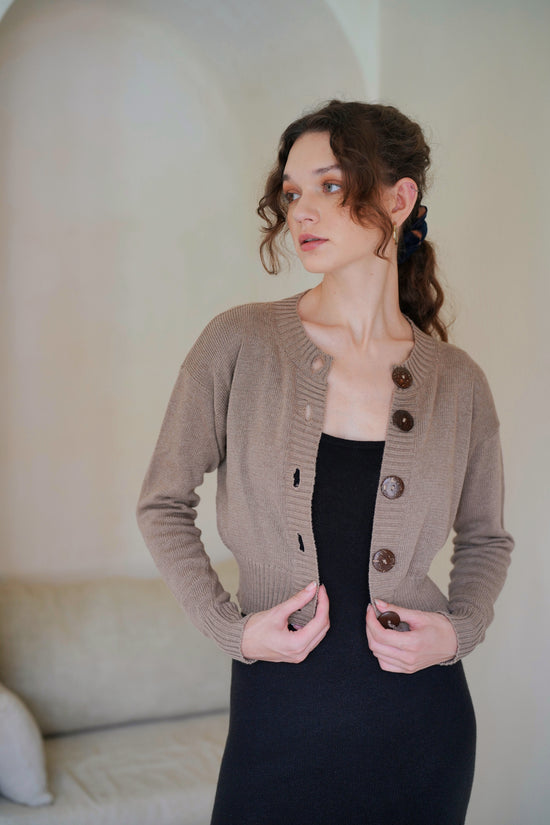 Victoria Coconut Button Cardigan in Khaki