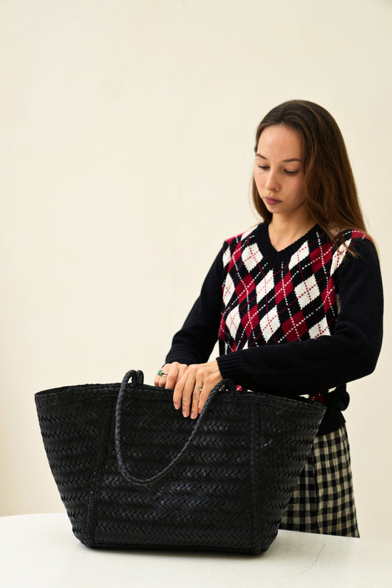 Phoebe Handwoven Leather Tote in Black