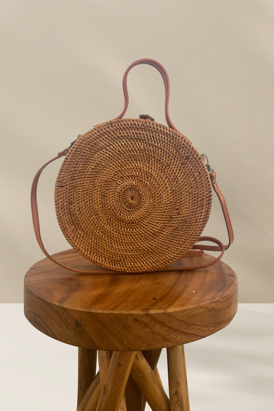 Large Round Rattan Crossbody