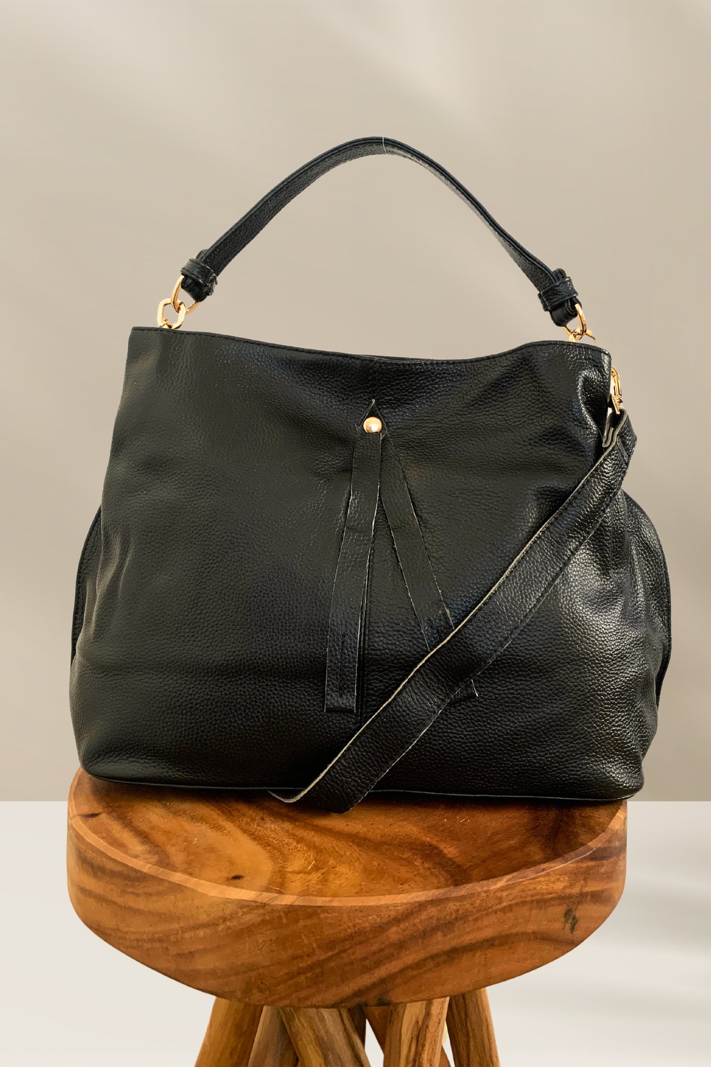 Willow Handmade Leather Tote in Black