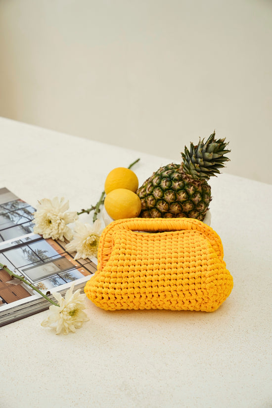 Cali Top Handle Knit Clutch in Lemon