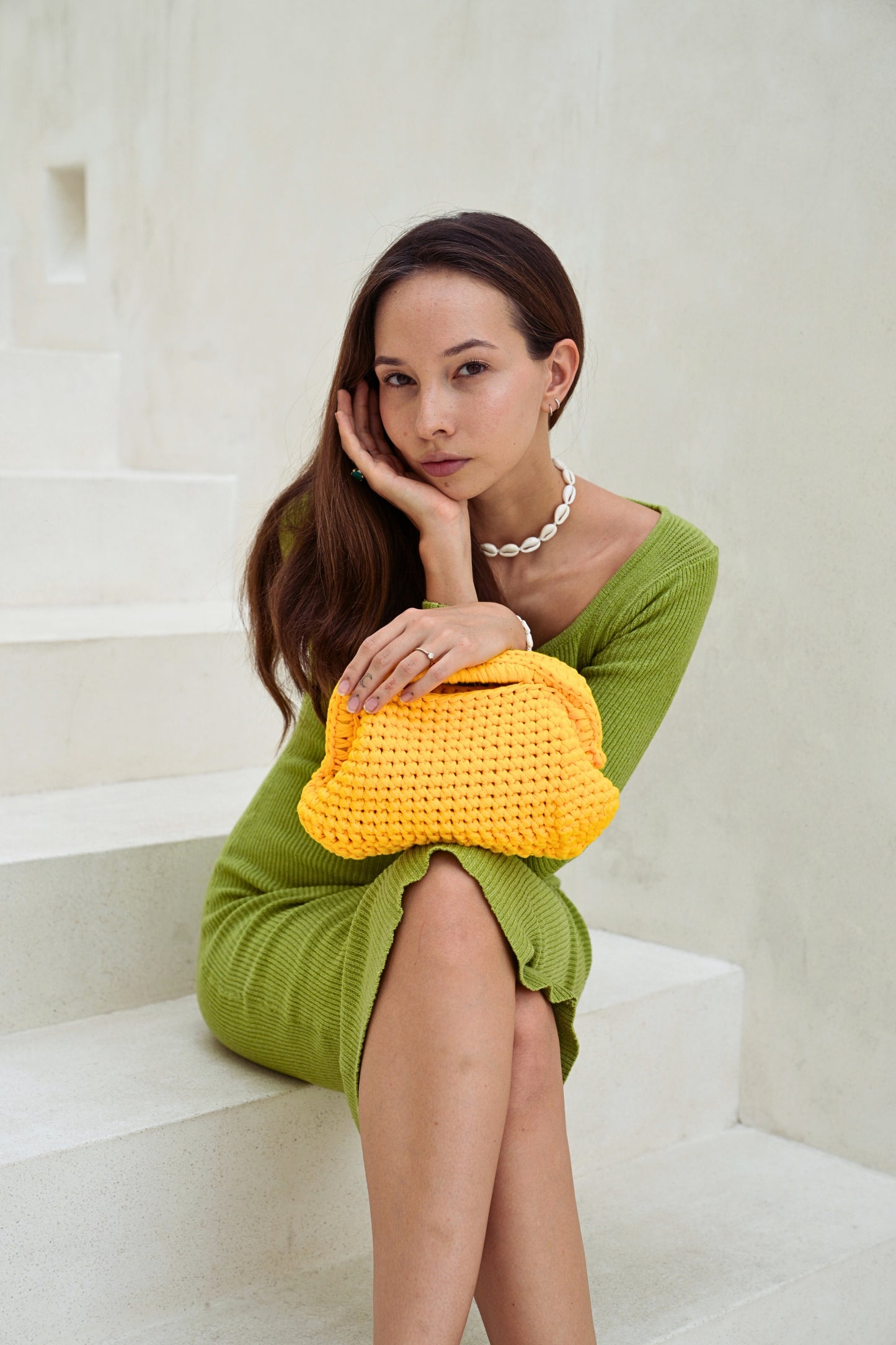 Cali Top Handle Knit Clutch in Lemon