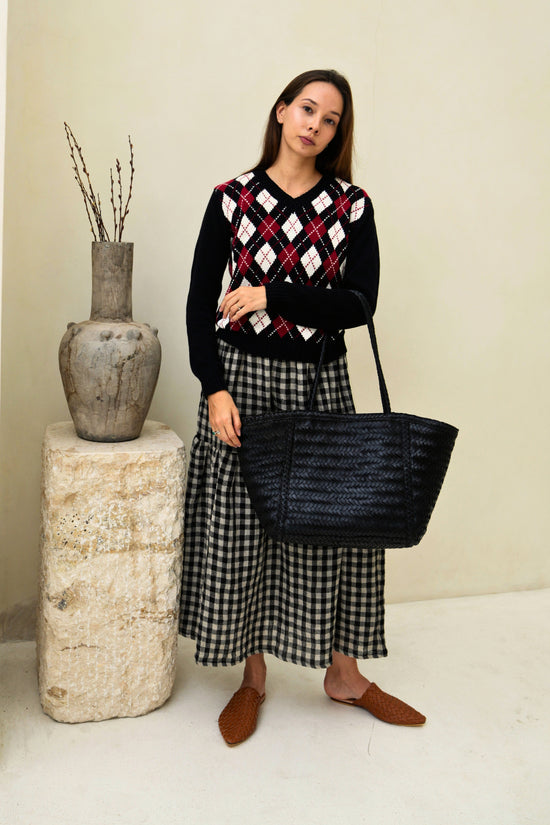 Phoebe Handwoven Leather Tote in Black