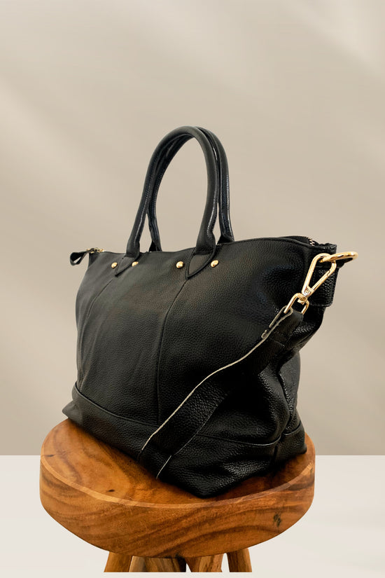 Ellie Handmade Leather Tote in Black