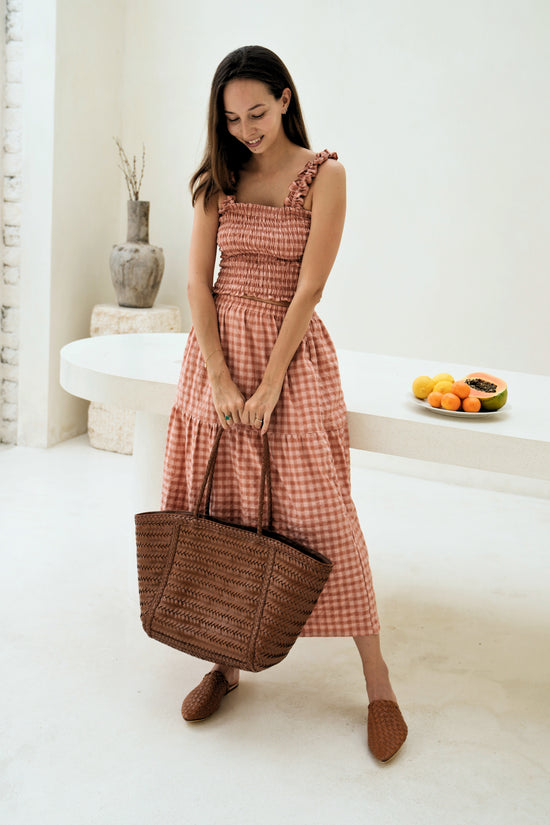 Phoebe Handwoven Leather Tote in Dark Brown