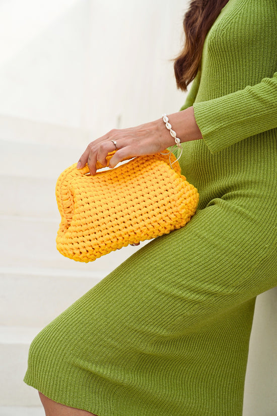 Cali Top Handle Knit Clutch in Lemon