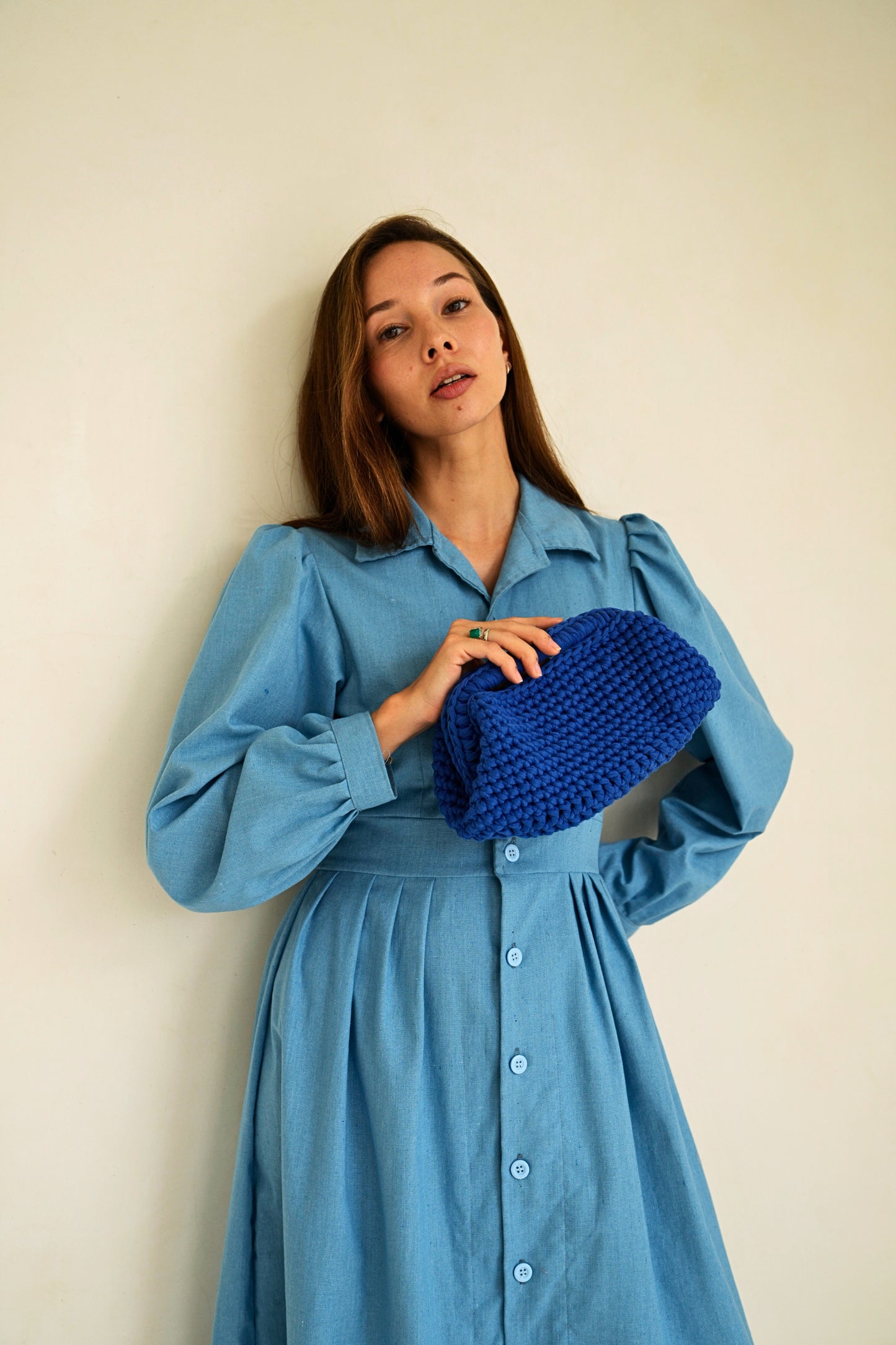 Cali Top Handle Knit Clutch in Indigo