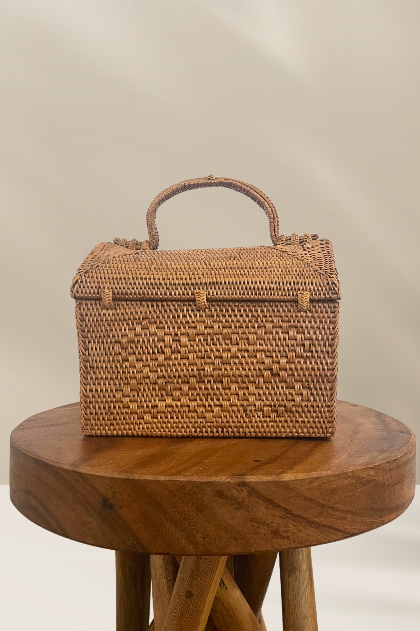 Boxy Rattan Top Handle Clutch