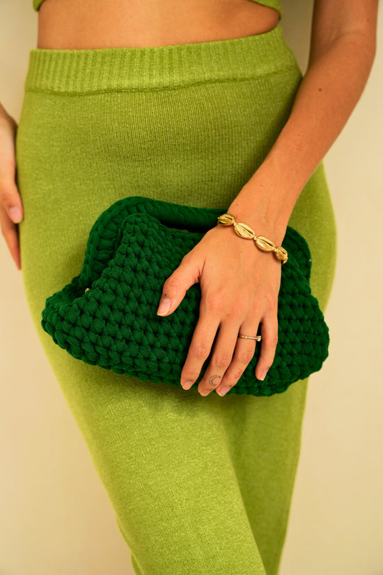 Cali Top Handle Knit Clutch in Forest