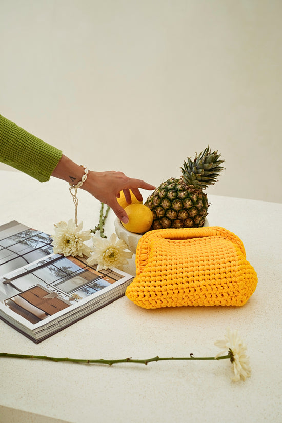 Cali Top Handle Knit Clutch in Lemon