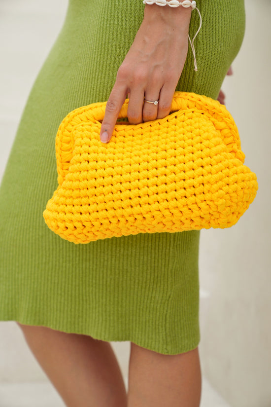 Cali Top Handle Knit Clutch in Lemon