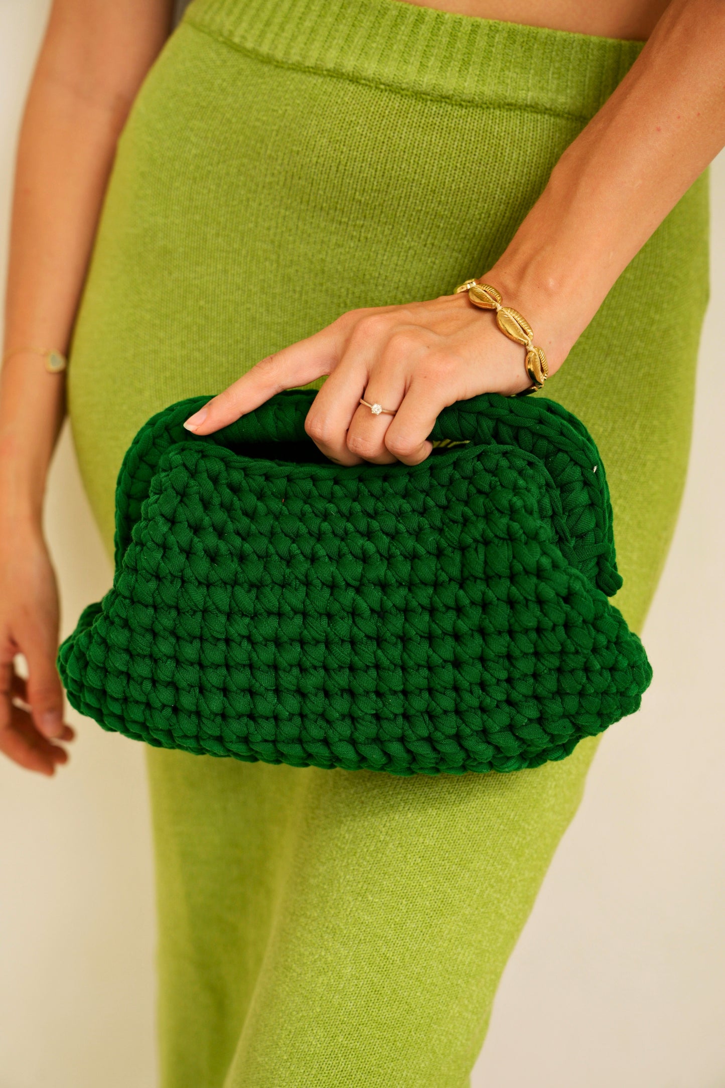 Cali Top Handle Knit Clutch in Forest