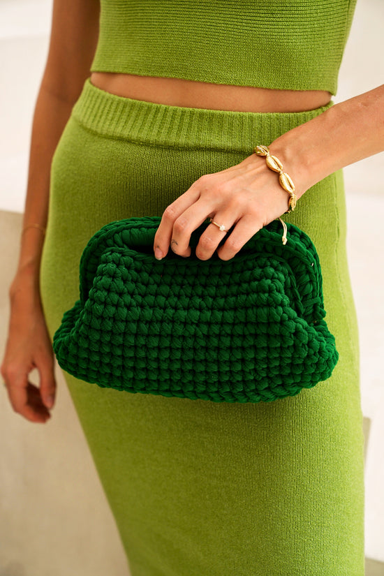 Cali Top Handle Knit Clutch in Forest