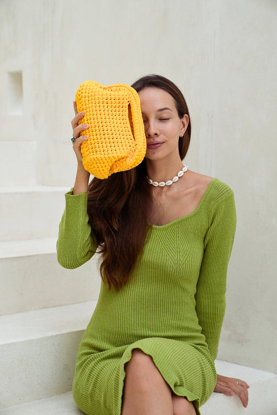 Cali Top Handle Knit Clutch in Lemon