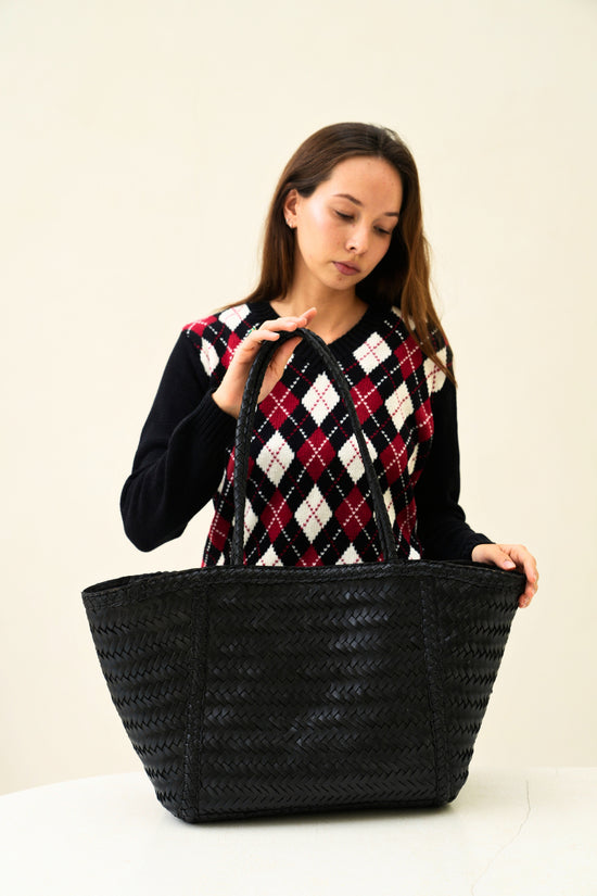 Phoebe Handwoven Leather Tote in Black