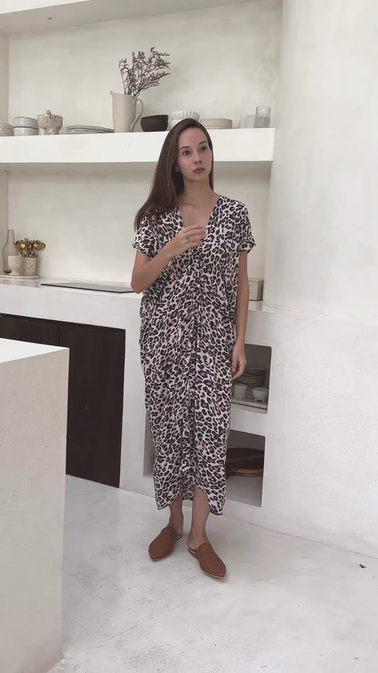 Load and play video in Gallery viewer, Madella Printed Kaftan Dress in Leopard Light
